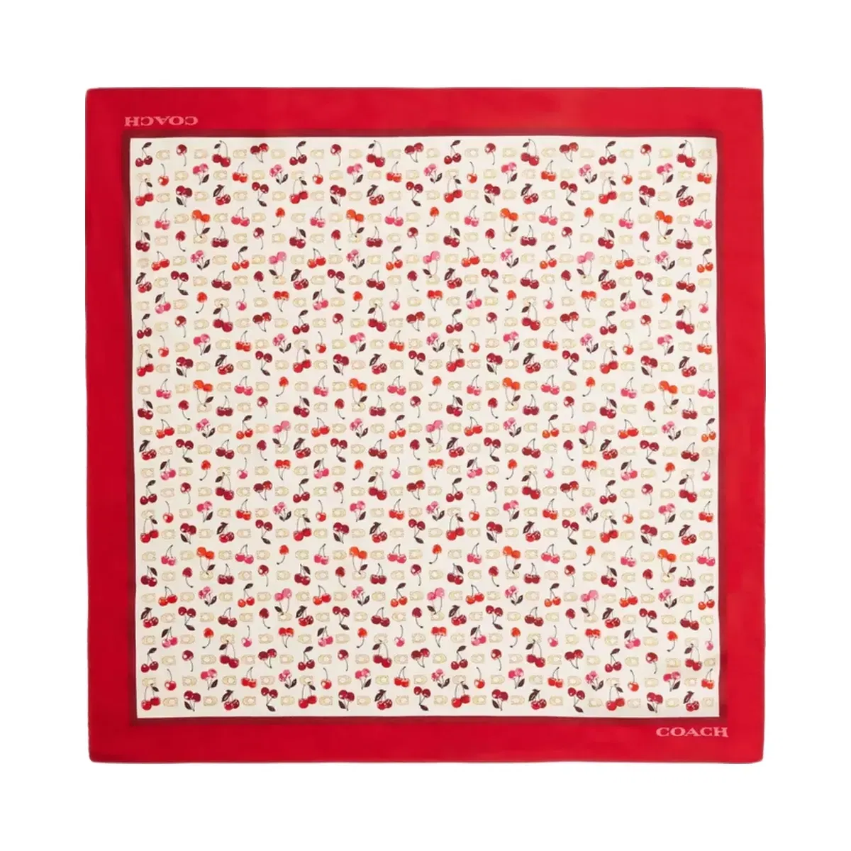 Coach Sculpted C Cherries Print Silk Bandana in Chalk Red