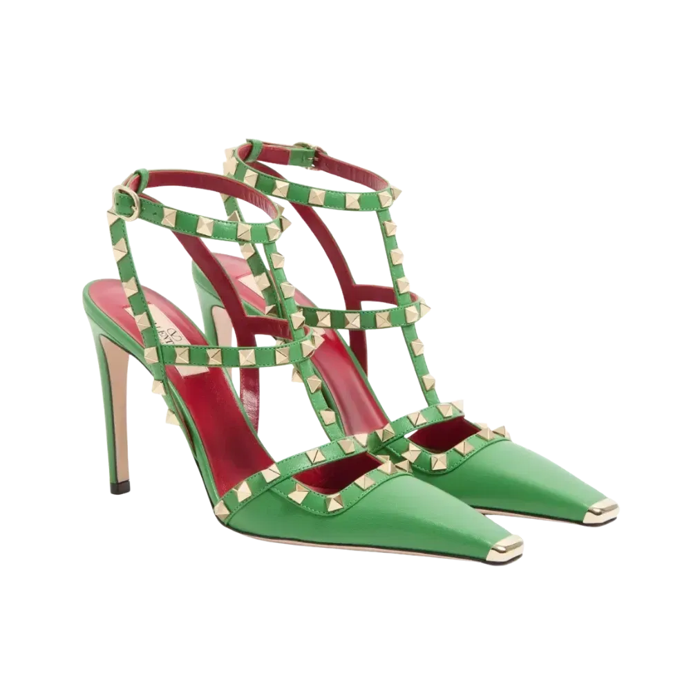 Valentino Rockstud Kidskin Pumps 100mm Light Green