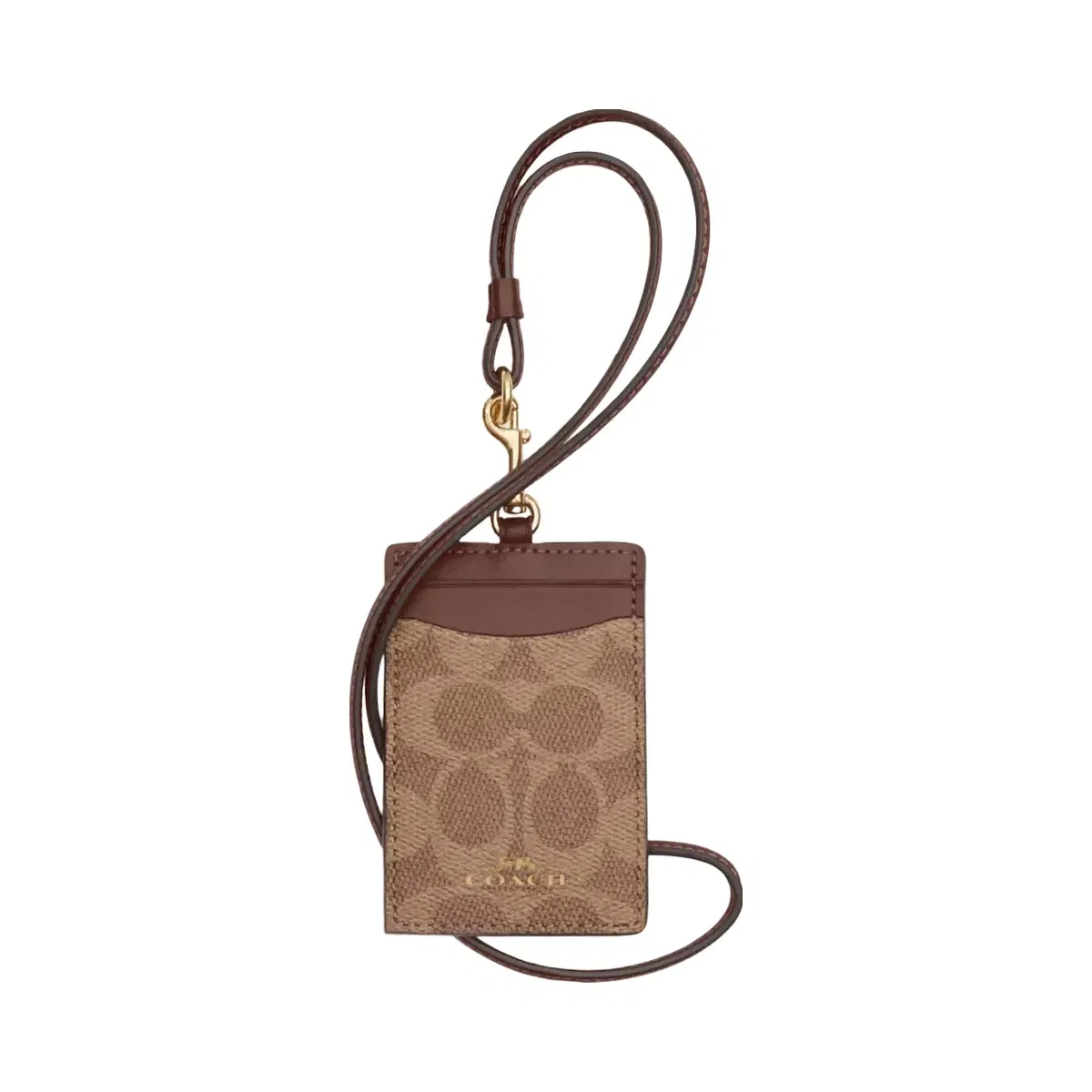 Coach Id Lanyard In Signaure Canvas in Gold Tan Brown