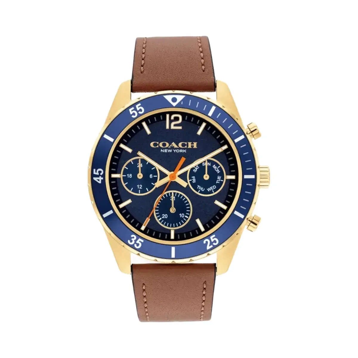 Coach Cole Chronograph Watch, 44 Mm in Saddle