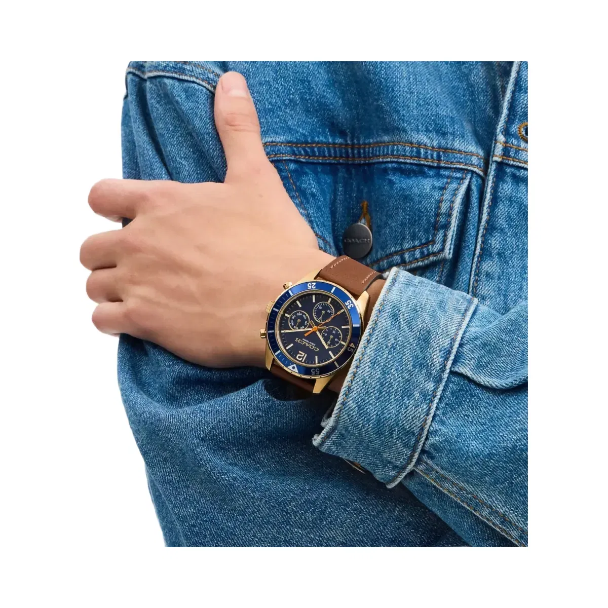 Coach Cole Chronograph Watch, 44 Mm in Saddle