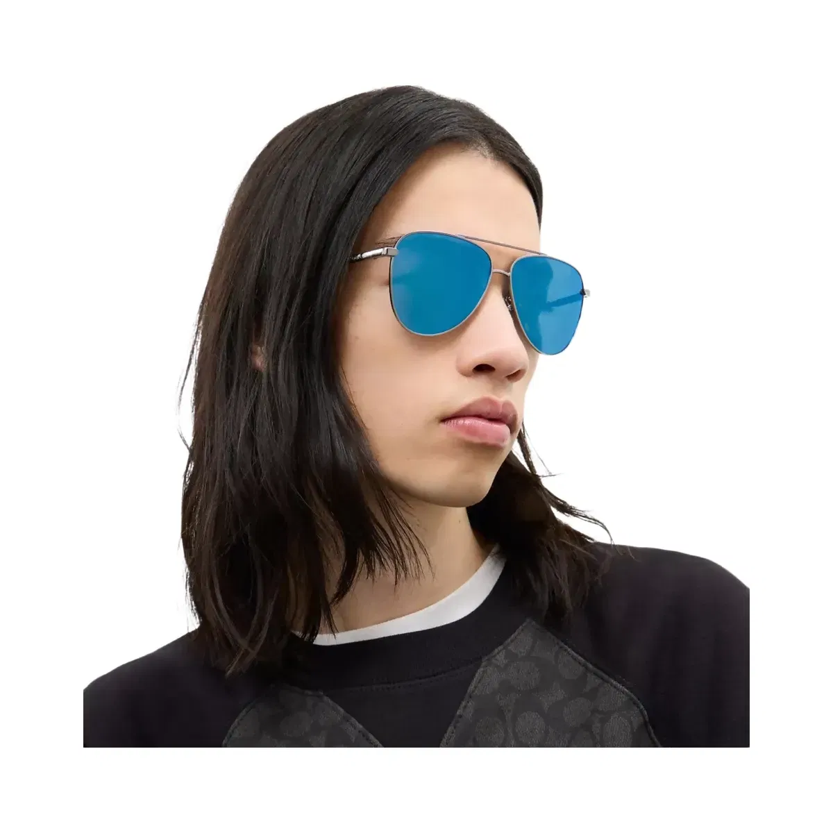 Coach C Hardware Metal Pilot Sunglasses in Silver Blue