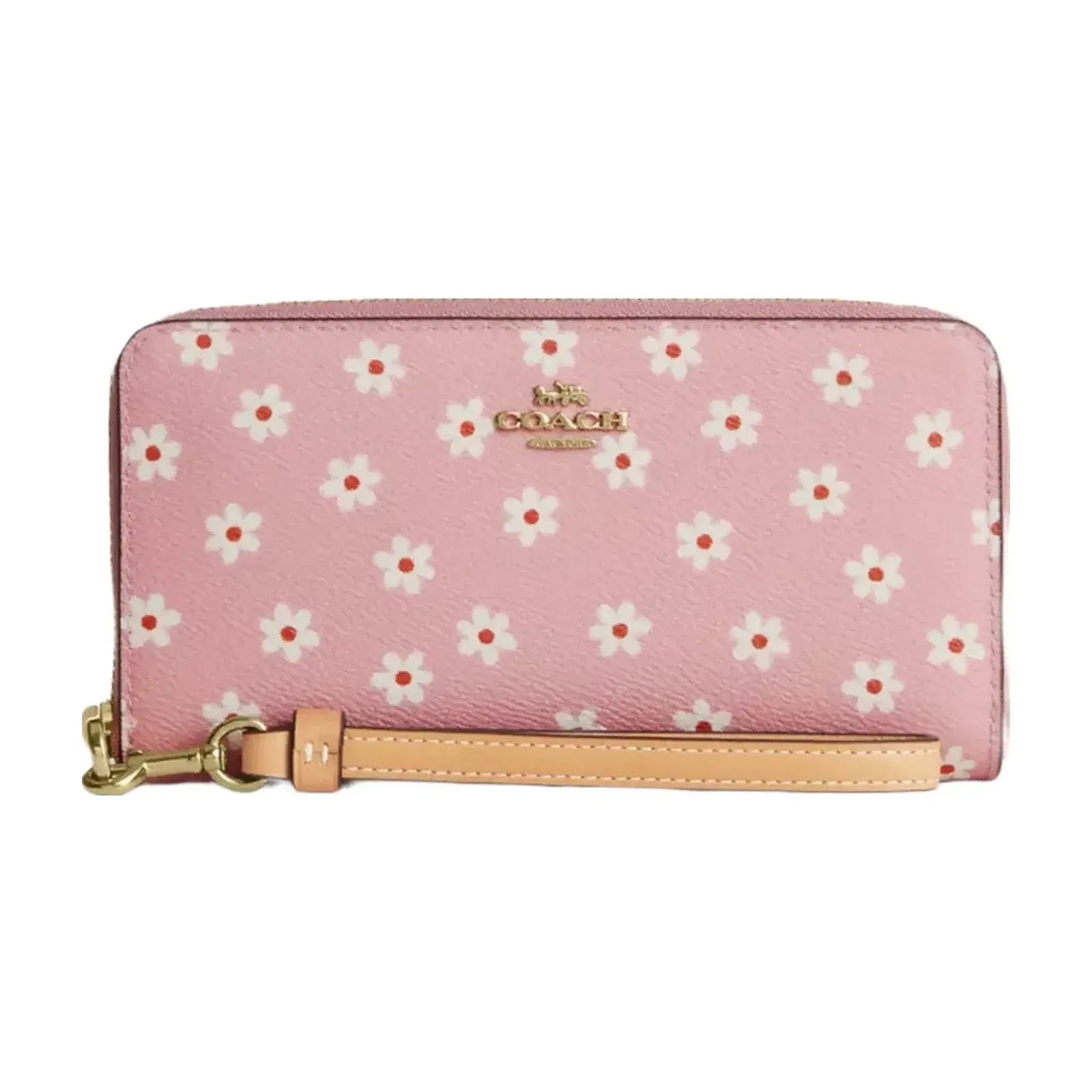 Coach Long Zip Around Wallet With Floral Print in Gold Pink Multi