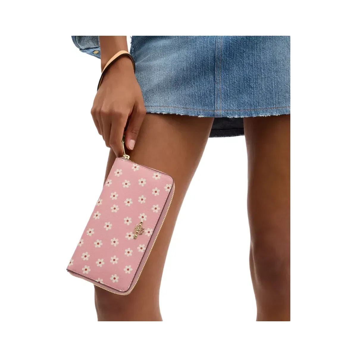 Coach Long Zip Around Wallet With Floral Print in Gold Pink Multi