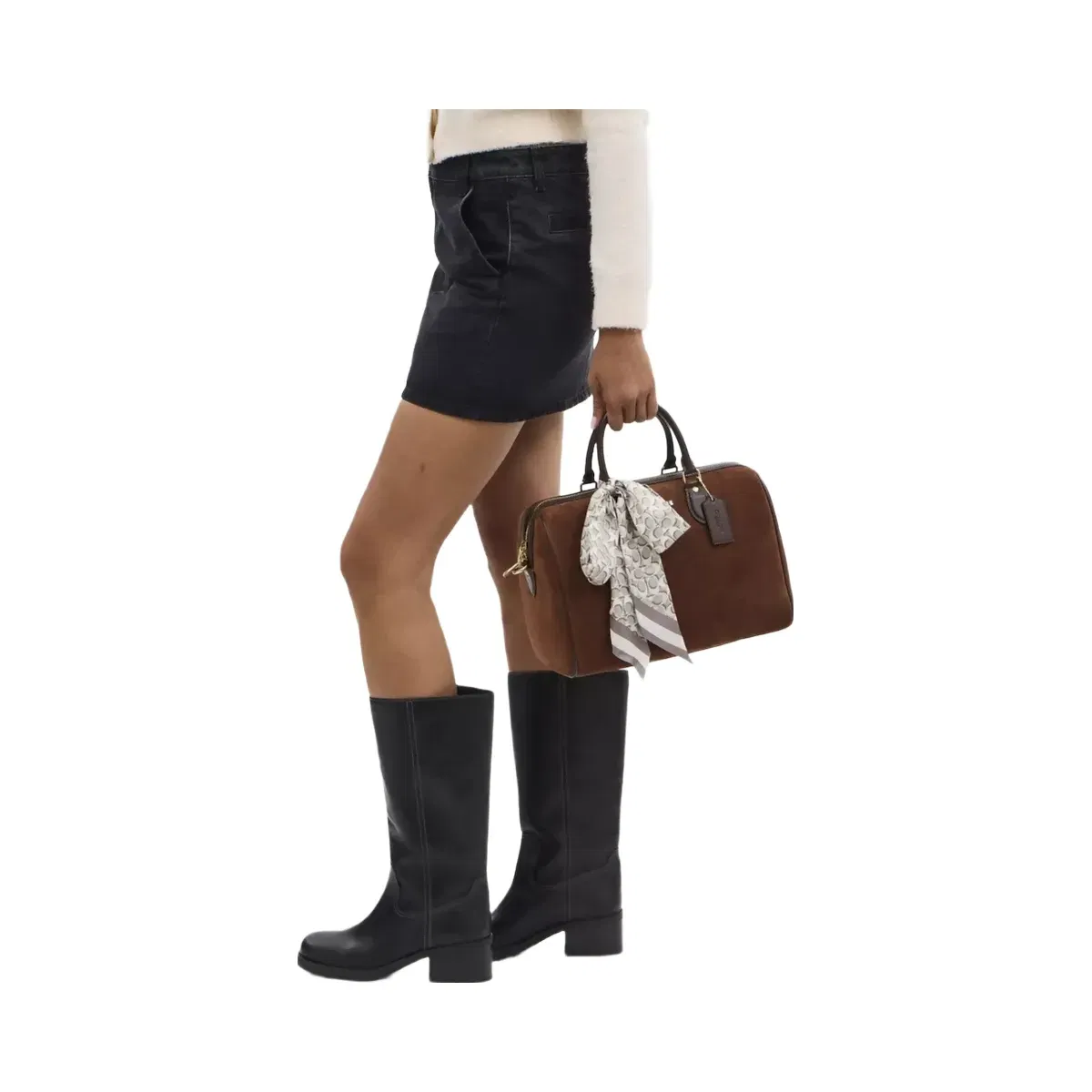 Coach Signature Silk Skinny Scarf in Bone