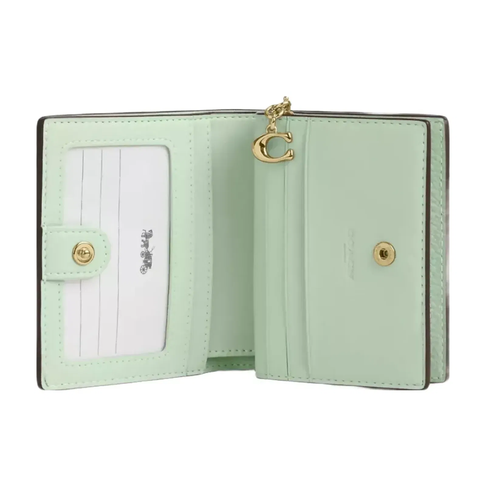 Coach Snap Wallet With Floral Print in Gold Pale Green