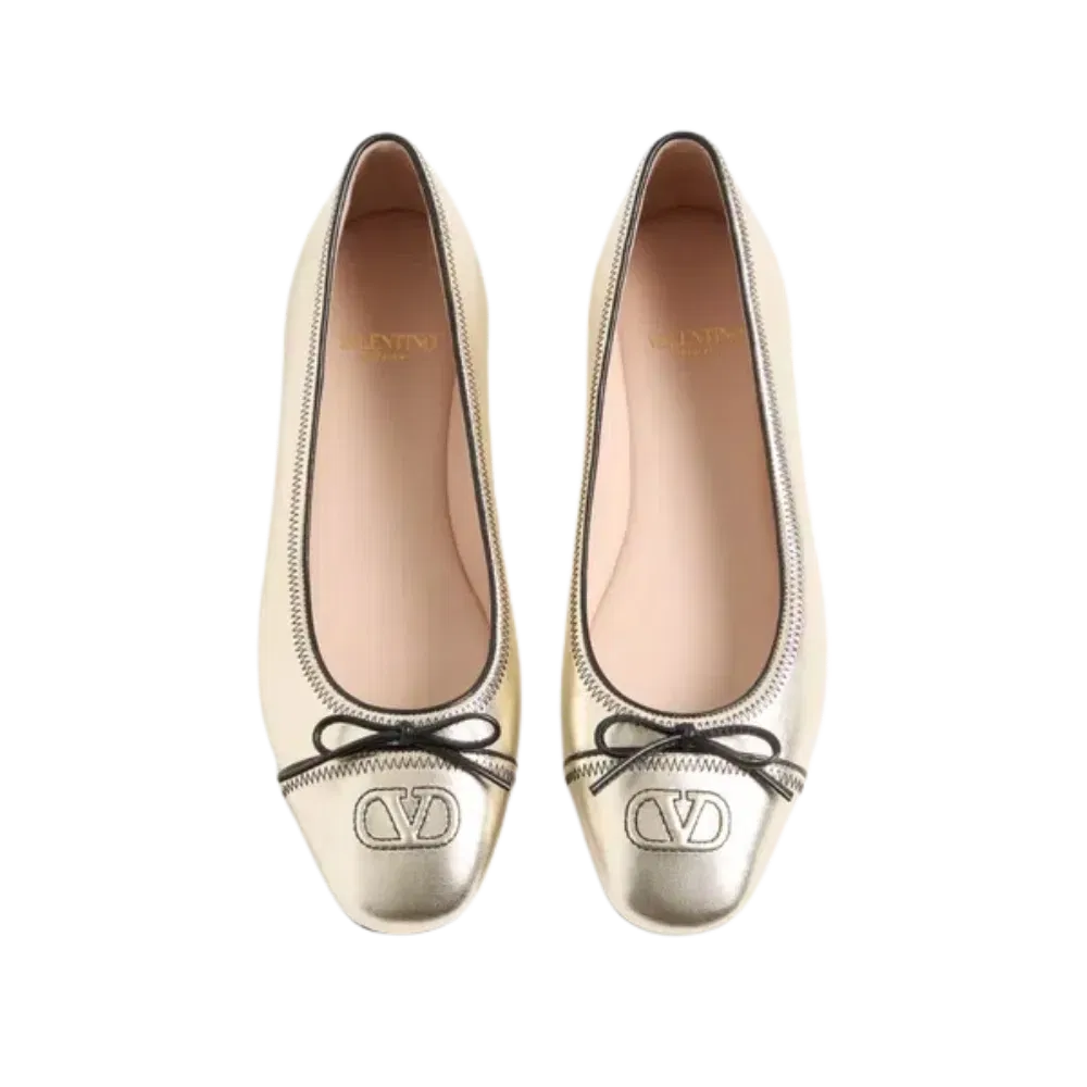 Valentino VLogo Signature Ballerina In Laminated Nappa 05mm Platinum