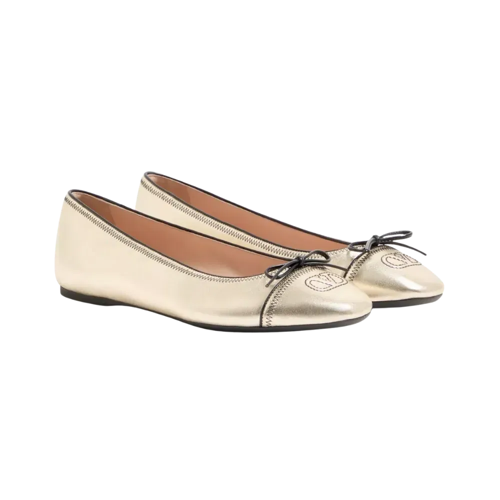Valentino VLogo Signature Ballerina In Laminated Nappa 05mm Platinum