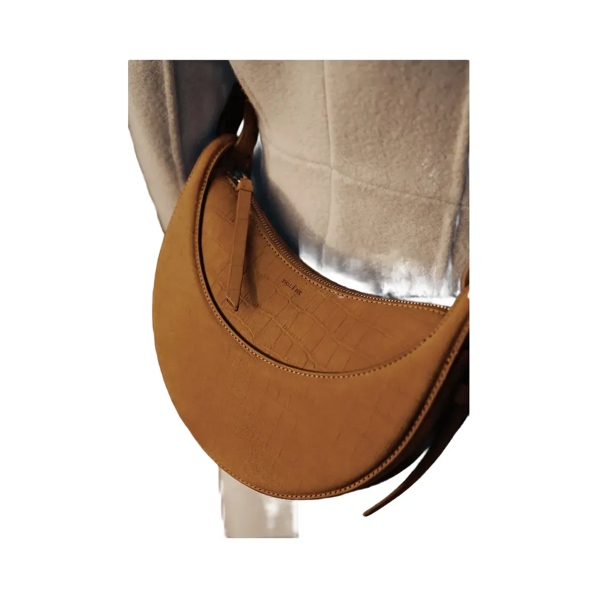 Polène Numéro Dix Crocodile Nubuck Leather Bag Cinnamon