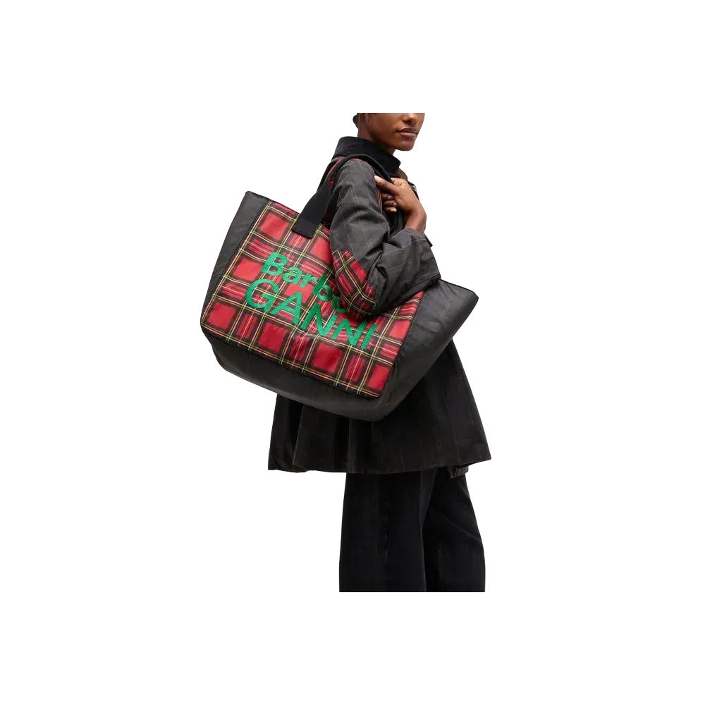 Ganni Red Tartan Tote