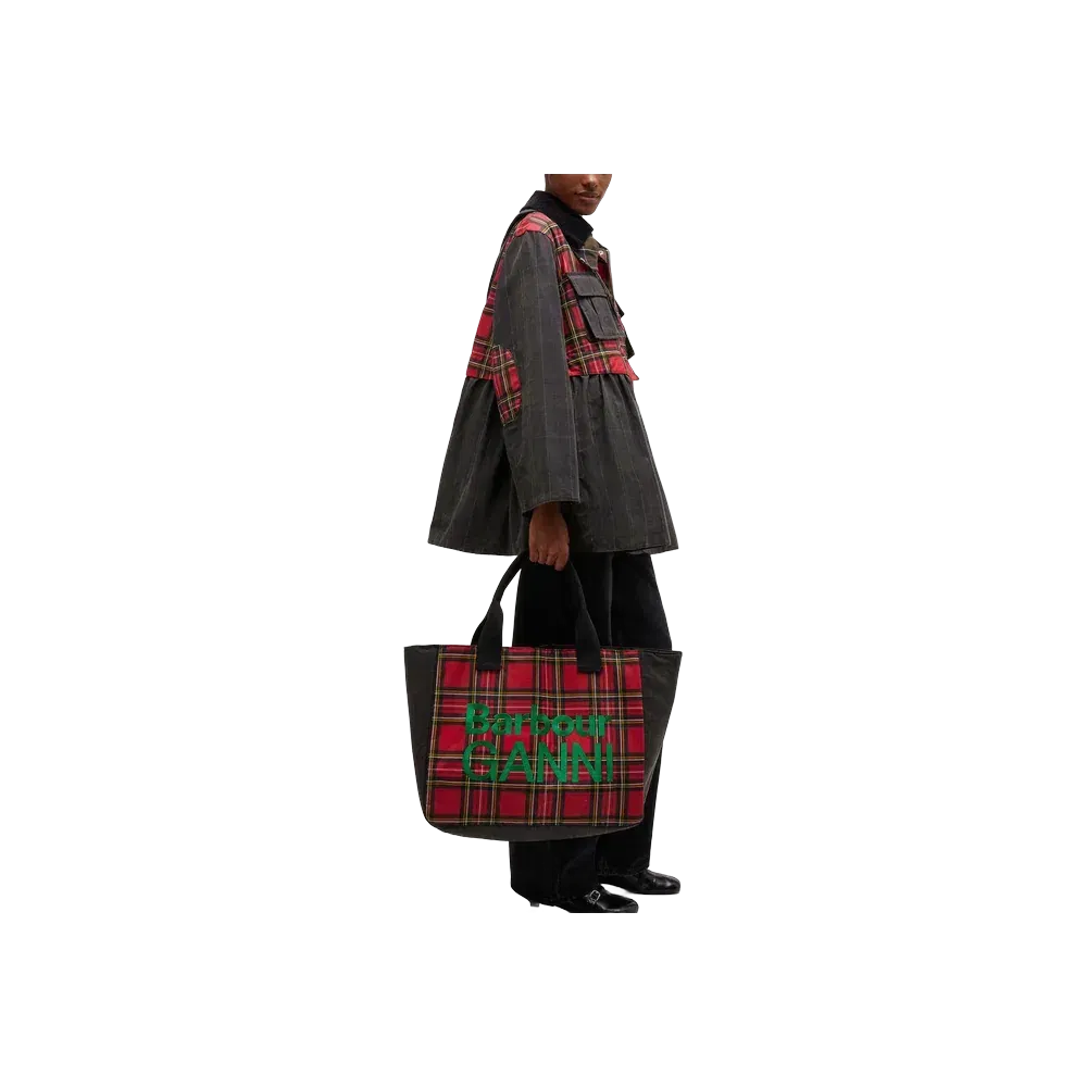 Ganni Red Tartan Tote