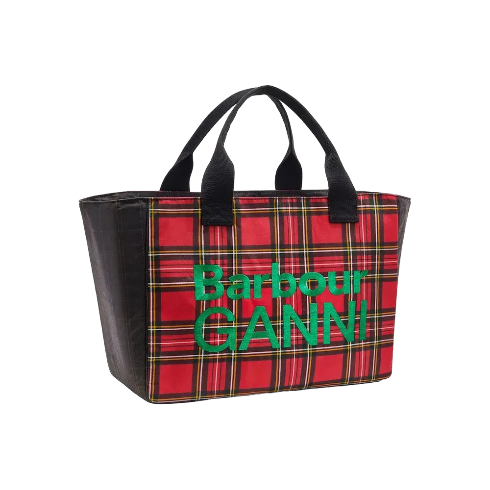 Ganni Red Tartan Tote