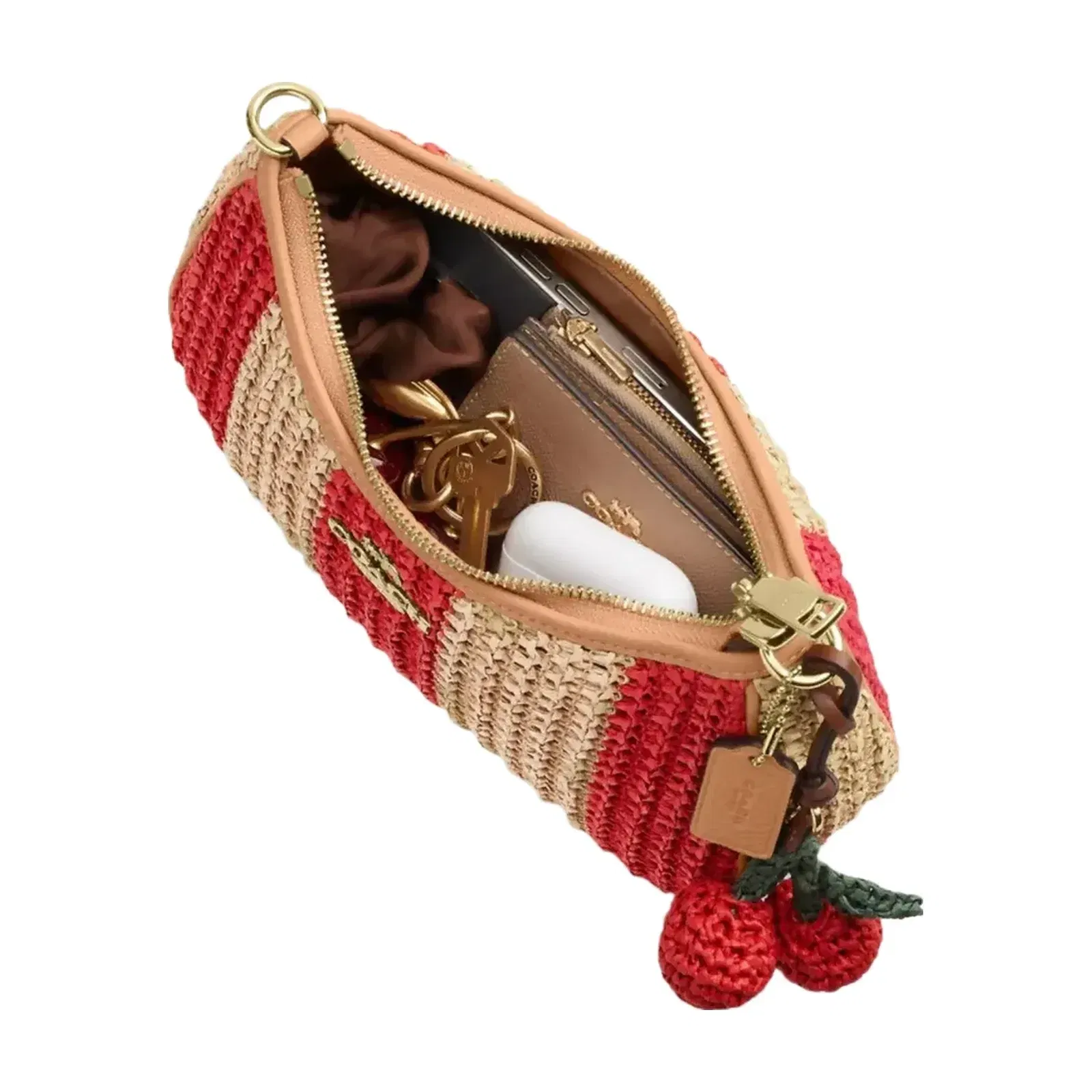 Coach Teri Shoulder Bag With Stripes And Charm in Gold Red Tan
