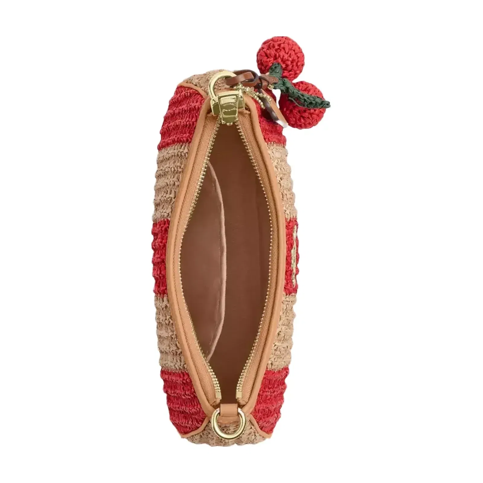 Coach Teri Shoulder Bag With Stripes And Charm in Gold Red Tan