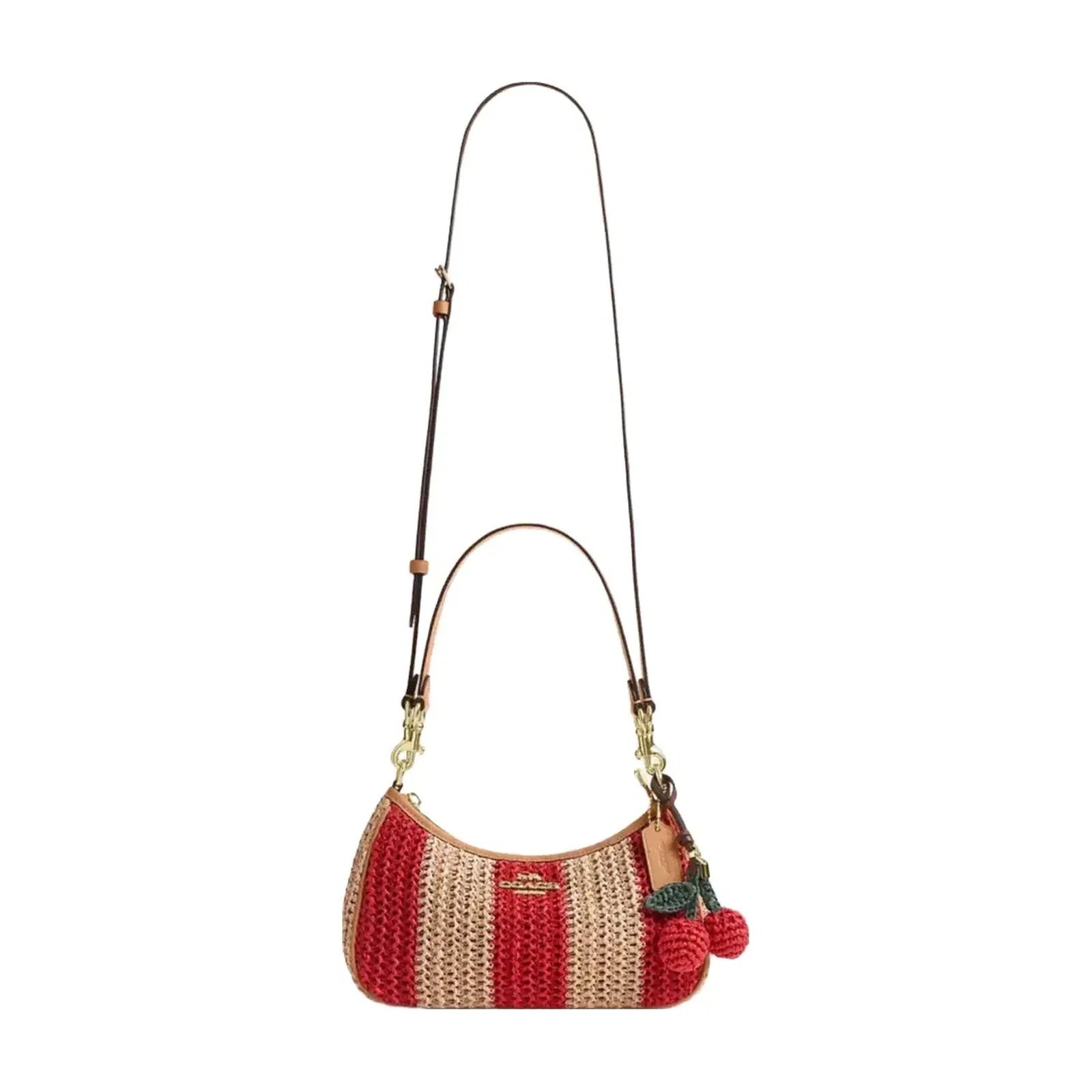 Coach Teri Shoulder Bag With Stripes And Charm in Gold Red Tan