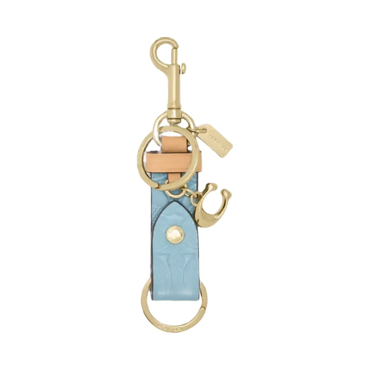 Coach Trigger Snap Bag Charm In Signature Leather With Charm Gold Light Blue