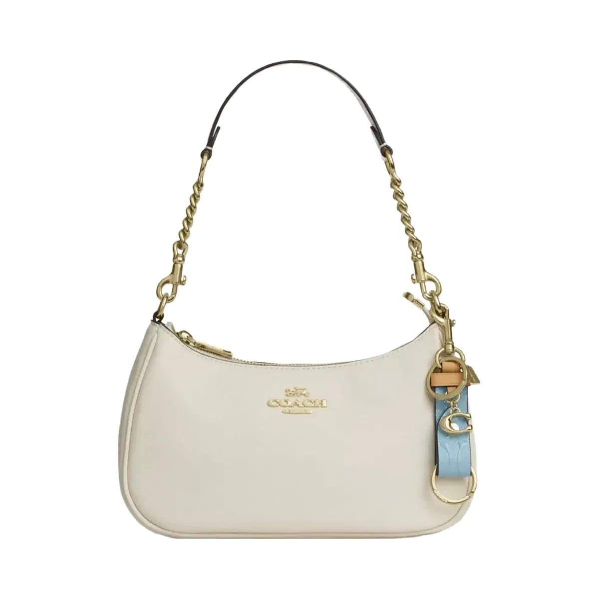 Coach Trigger Snap Bag Charm In Signature Leather With Charm Gold Light Blue