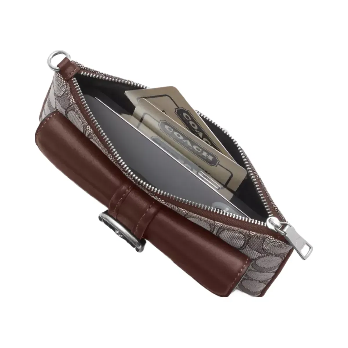 Coach Ashton Wristlet In Signature Jacquard in Silver Oak Maple