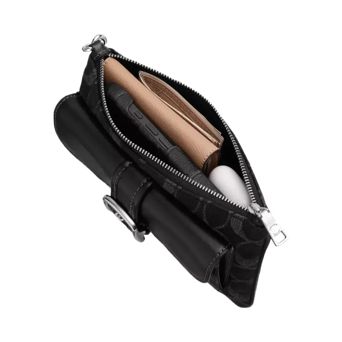 Coach Ashton Wristlet In Signature Denim in Silver Black