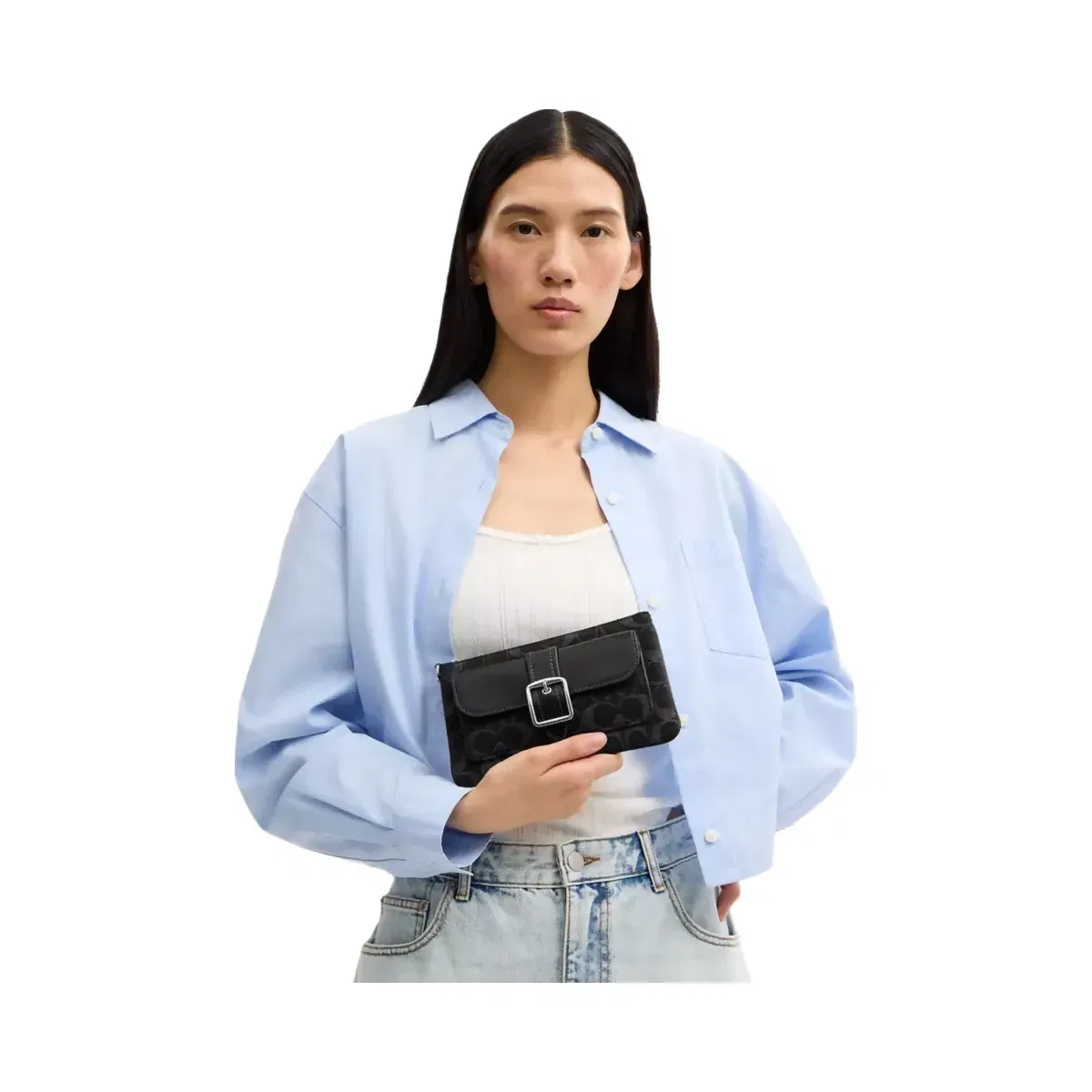 Coach Ashton Wristlet In Signature Denim in Silver Black