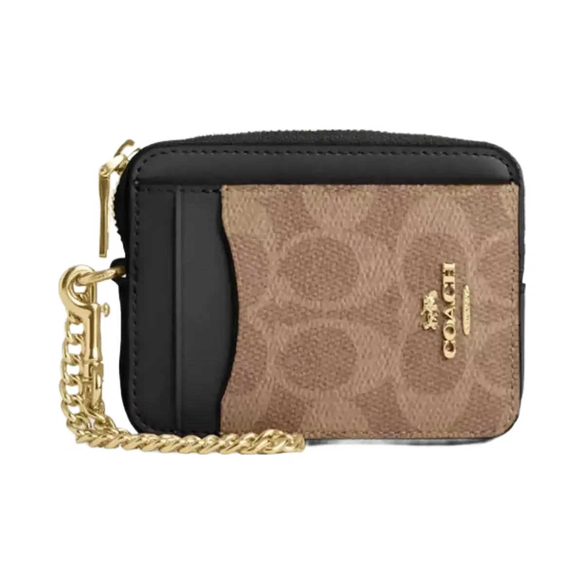 Coach Zip Card Case In Signature Canvas in Gold Tan Black