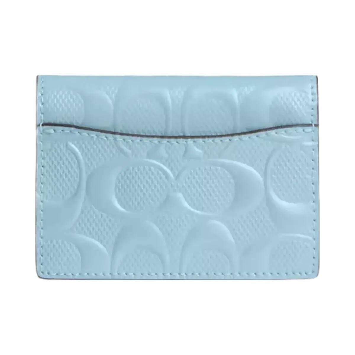 Coach Card Case With Charm In Signature Leather in Gold Light Blue
