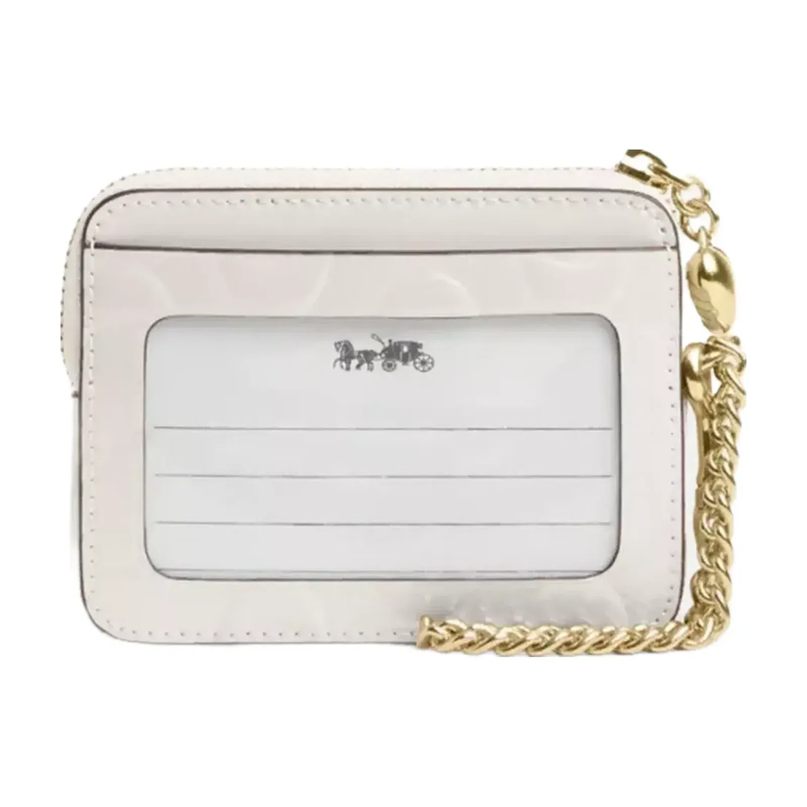 Coach Zip Card Case In Signature Leather With Heart Charm in Gold Chalk