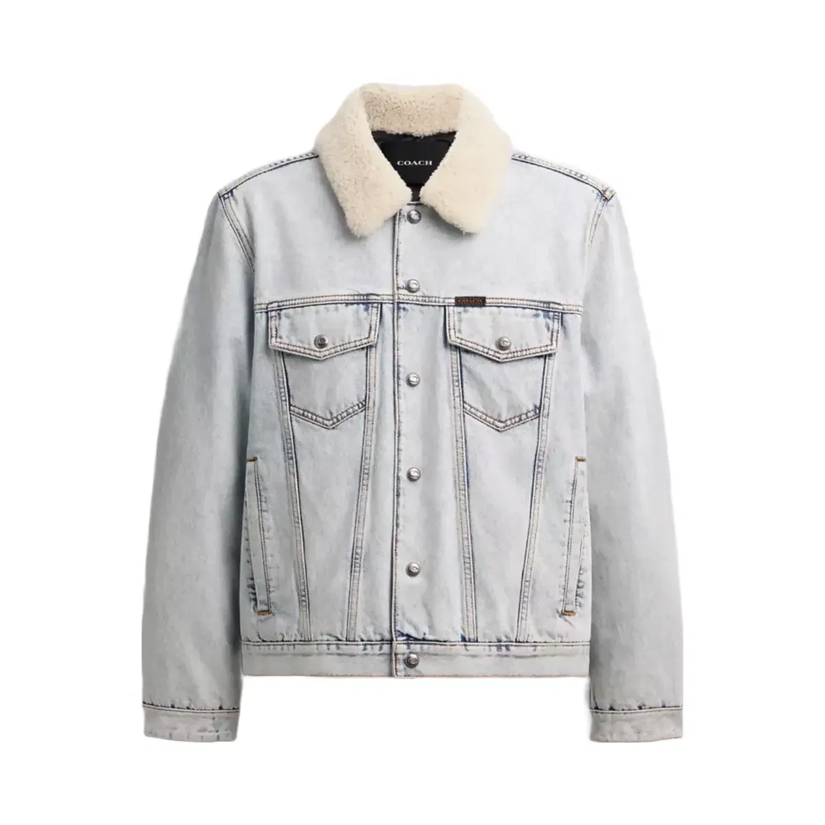 Coach Denim Jacket With Shearling Collar in Light Wash