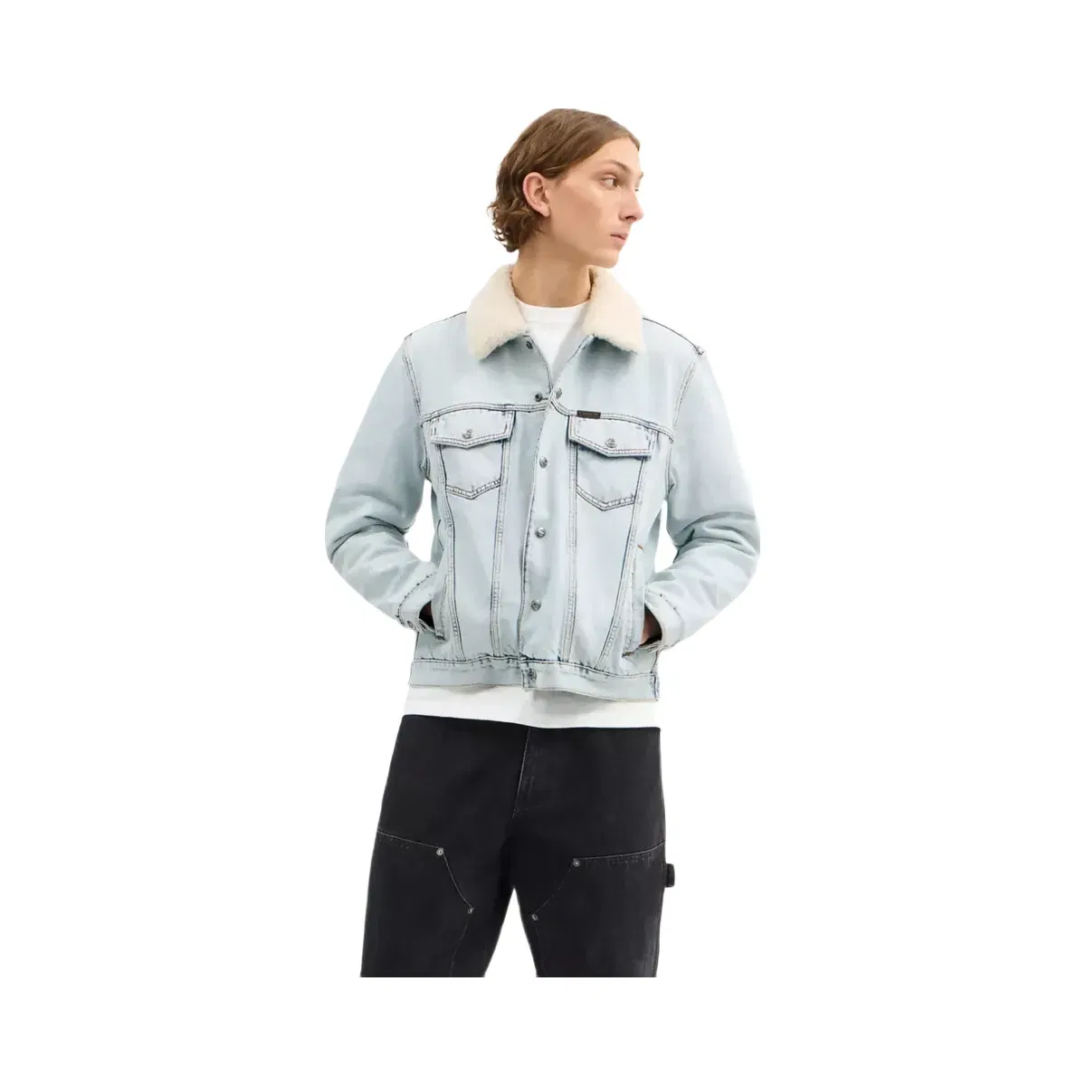 Coach Denim Jacket With Shearling Collar in Light Wash