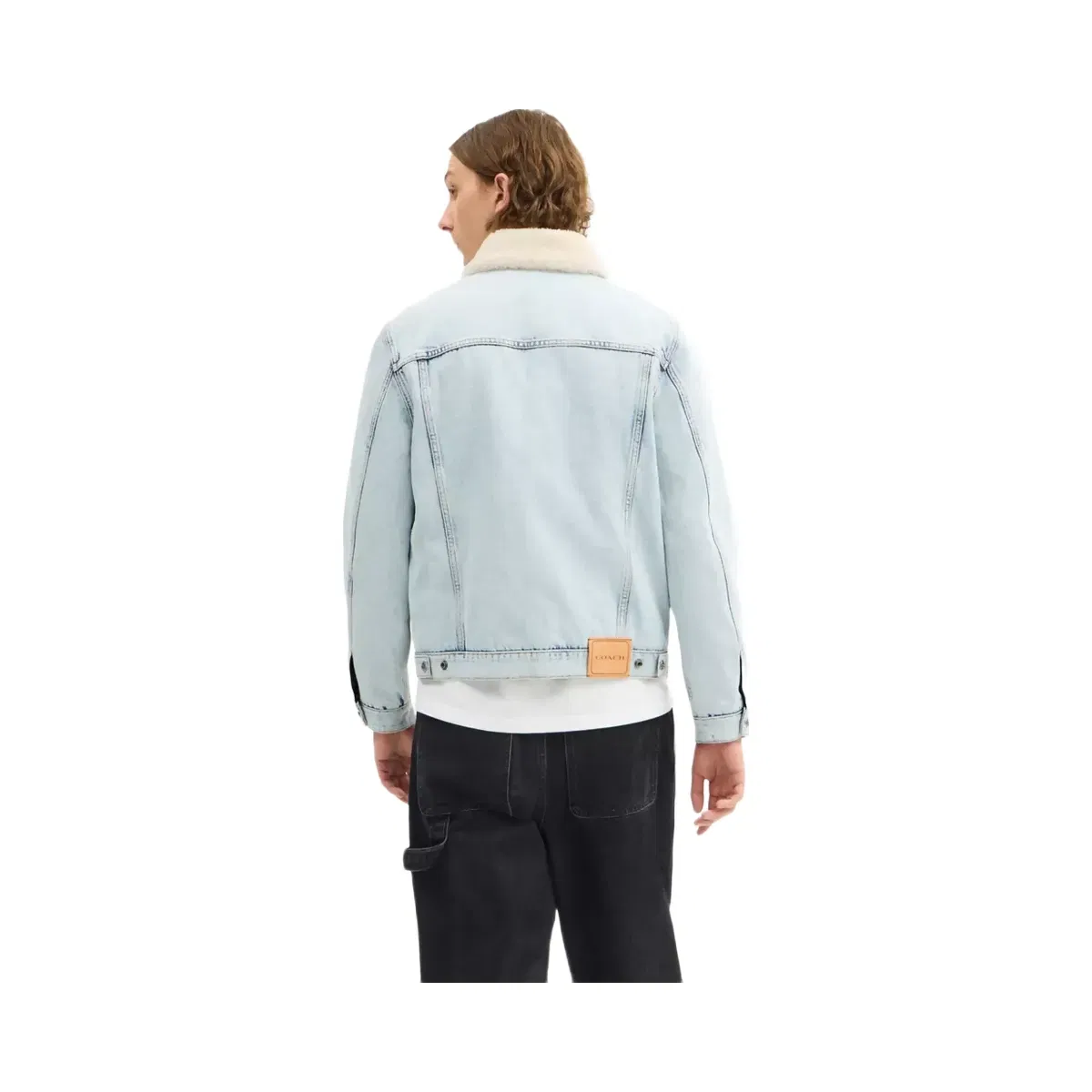 Coach Denim Jacket With Shearling Collar in Light Wash