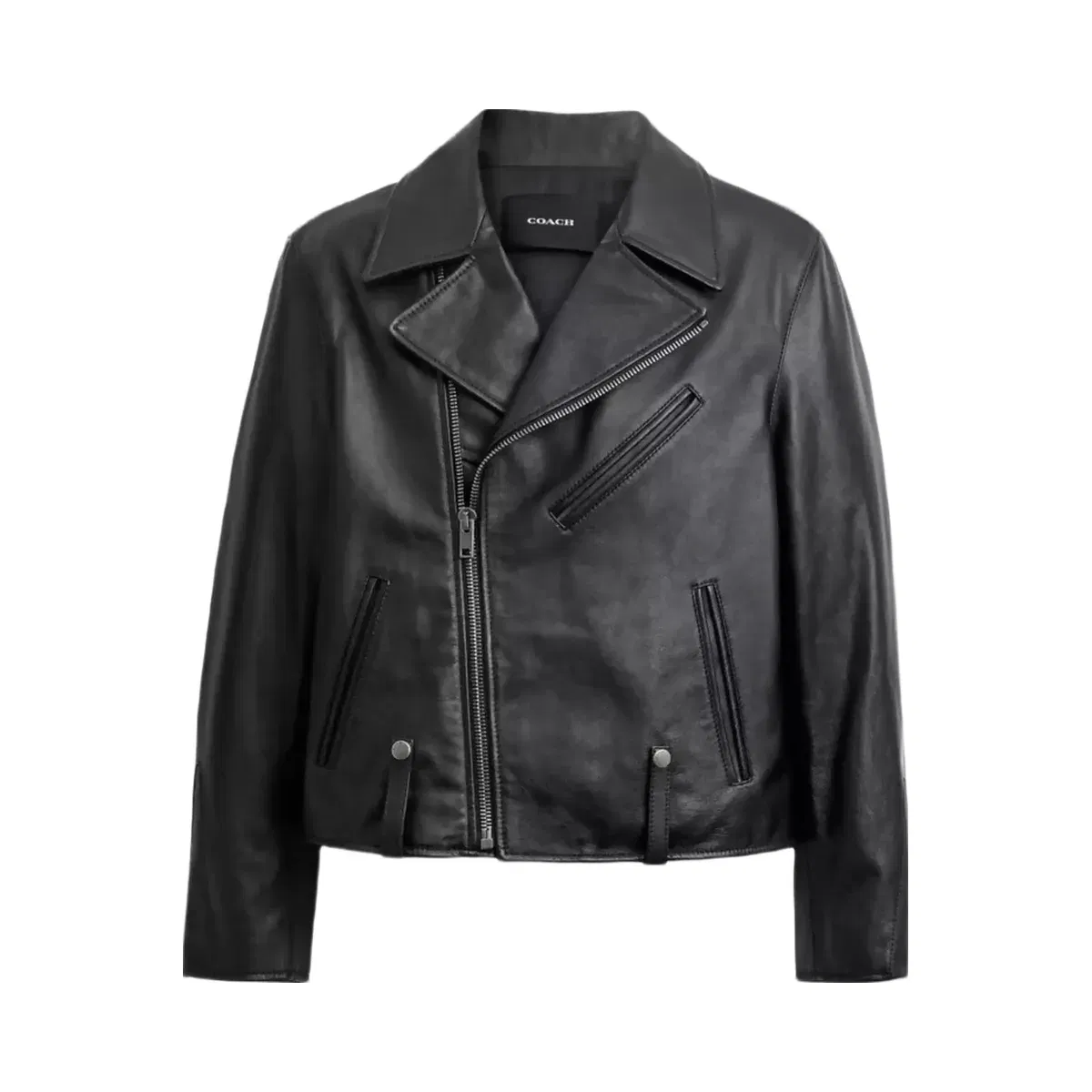 Coach Shrunken Leather Biker Jacket in Black