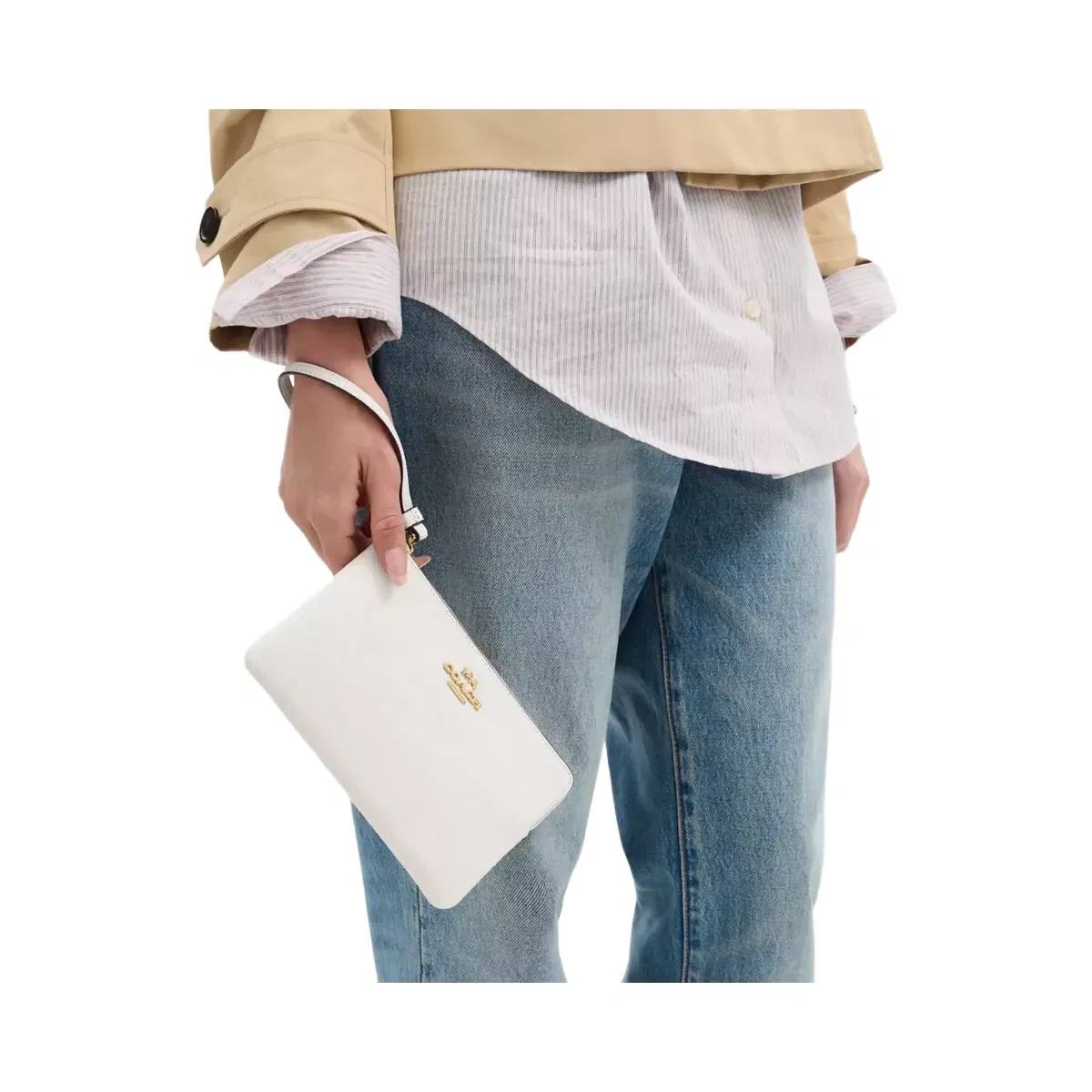 Coach Large Corner Zip Wristlet in Gold Chalk