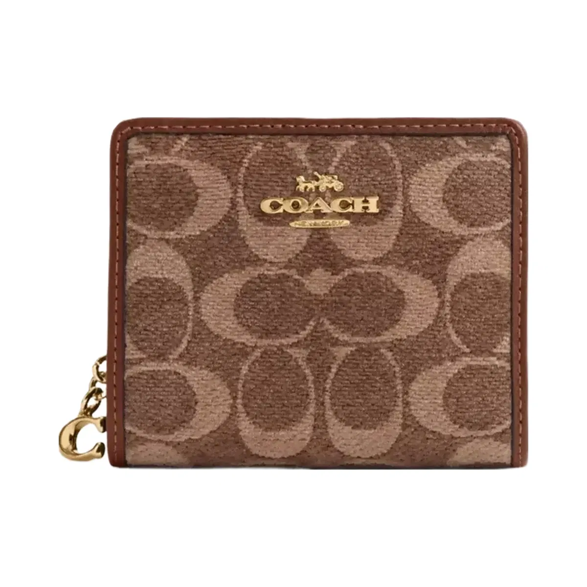 Coach Snap Wallet In Signature Chenille in Gold Light Khaki Vintage Brown