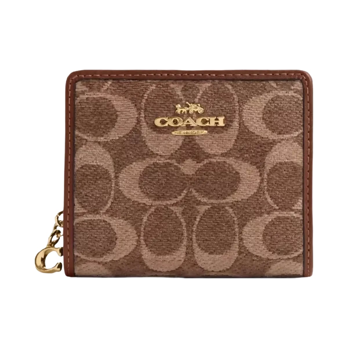 Coach Snap Wallet In Signature Chenille in Gold Light Khaki Vintage Brown