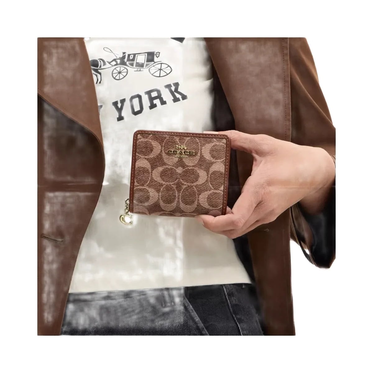 Coach Snap Wallet In Signature Chenille in Gold Light Khaki Vintage Brown