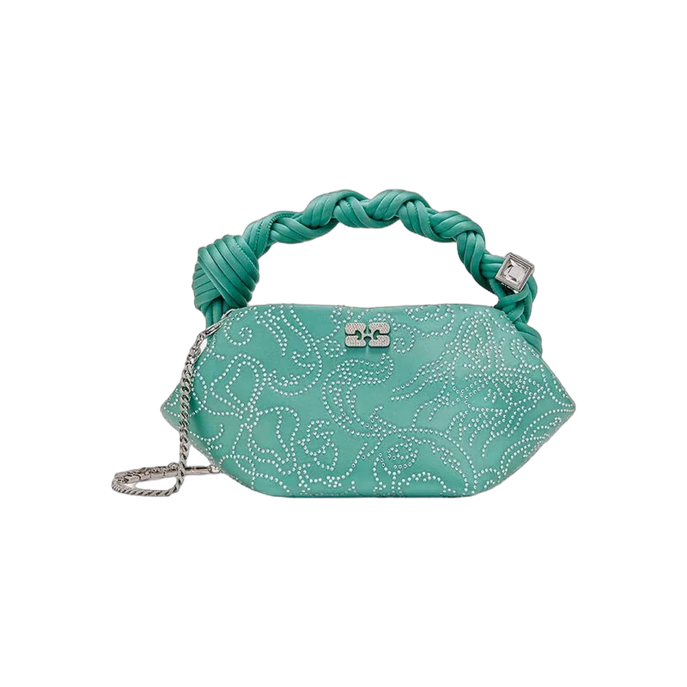 Ganni Green Rhinestone Mini Bou Bag