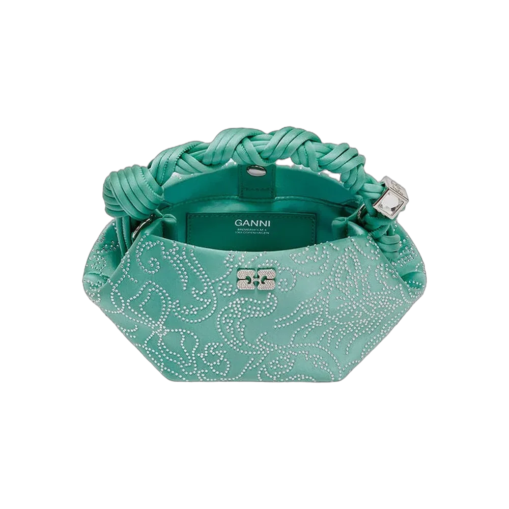 Ganni Green Rhinestone Mini Bou Bag