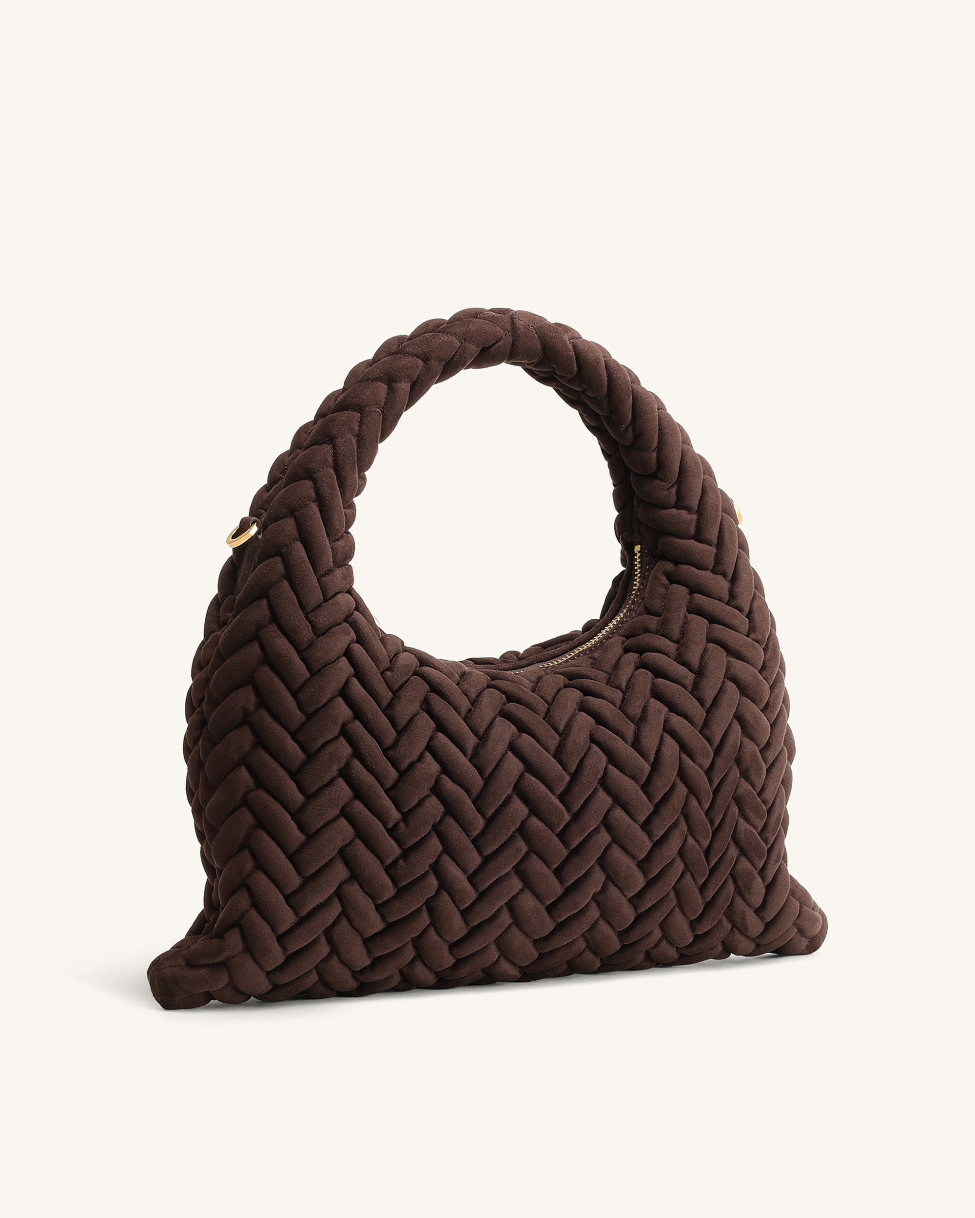 JW PEI Cora Faux Suede Quilting Handle Bag Dark Brown