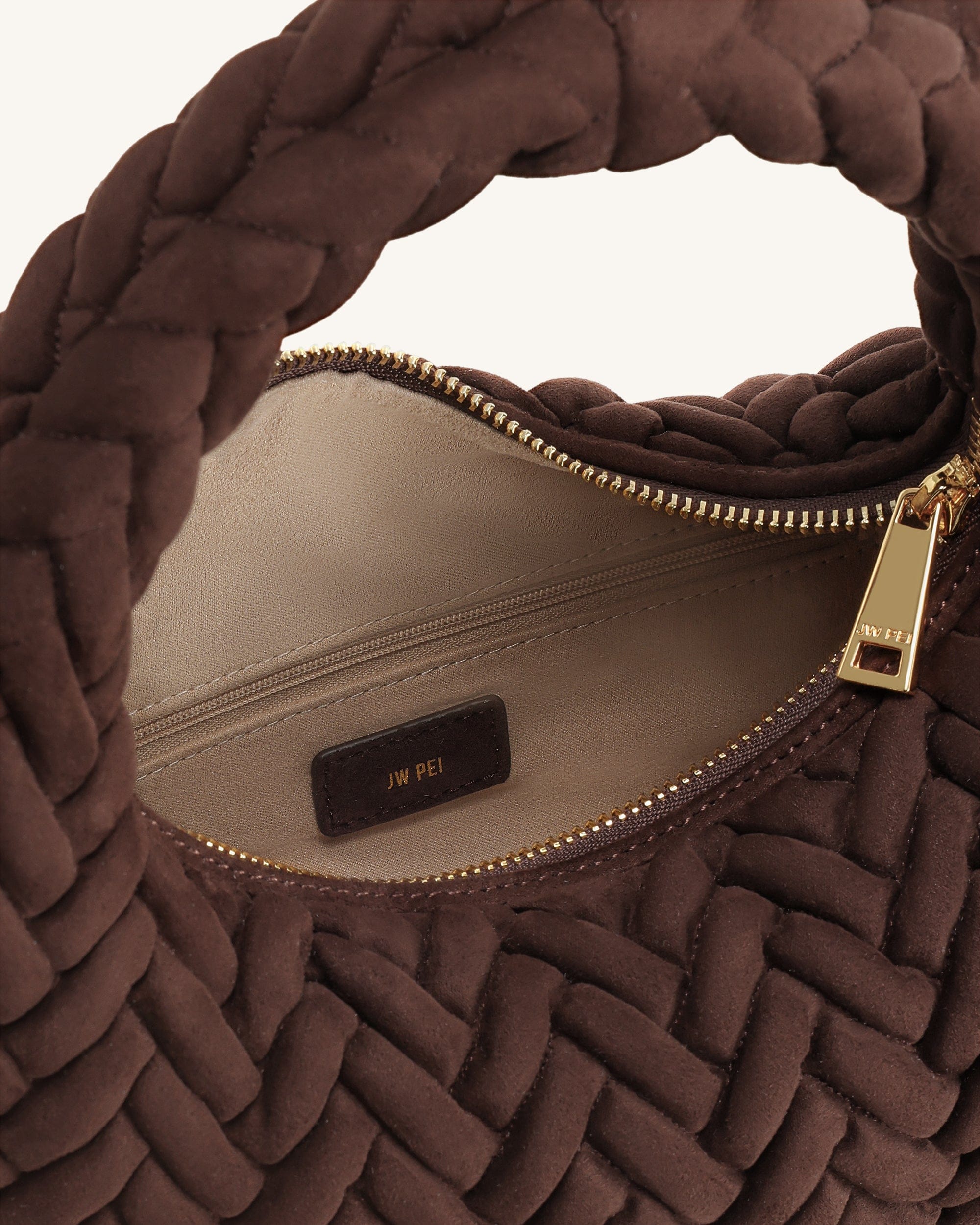 JW PEI Cora Faux Suede Quilting Handle Bag Dark Brown