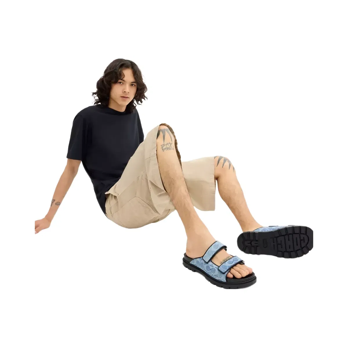 Coach Double Banded Sandal In Signature Denim in Denim Blue