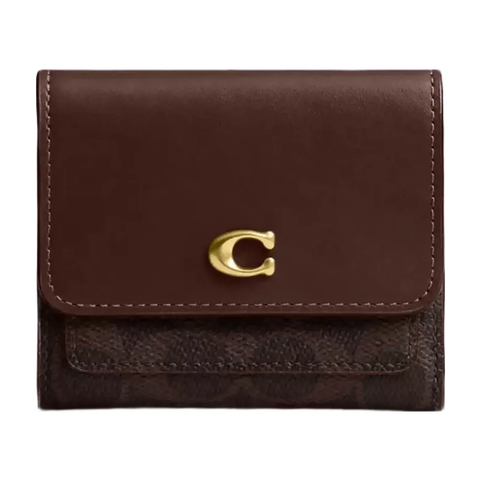 Coach Mila Small Flap Wallet In Signature Canvas in Brass Maple