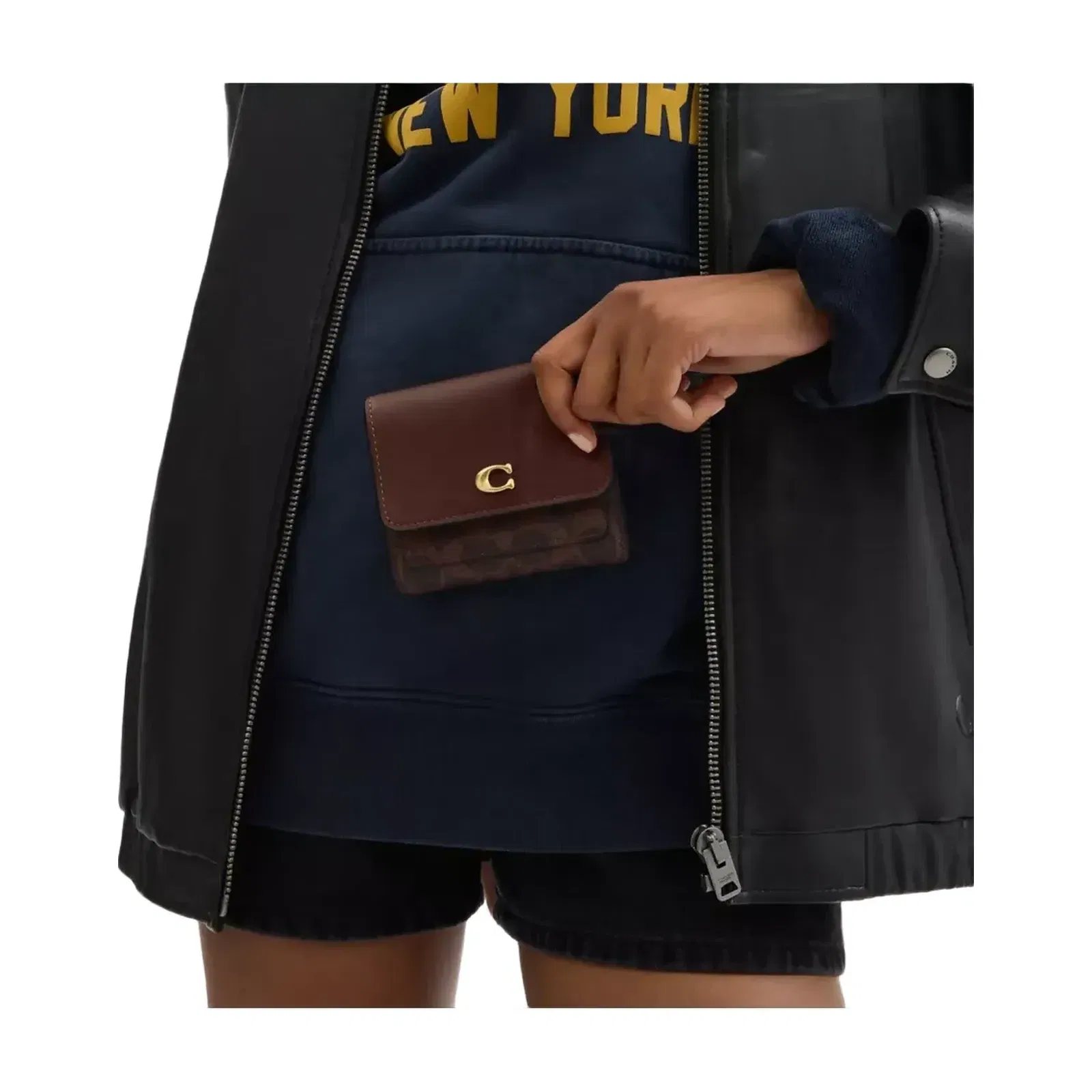 Coach Mila Small Flap Wallet In Signature Canvas in Brass Maple