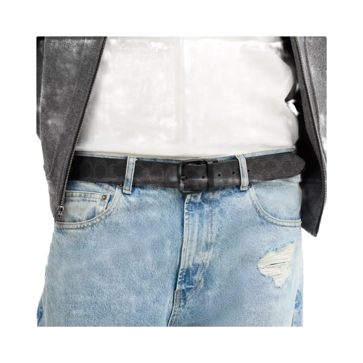 Coach Boxed Roller Buckle Cut To Size Reversible Belt, 38 Mm Matte Black Black Signature