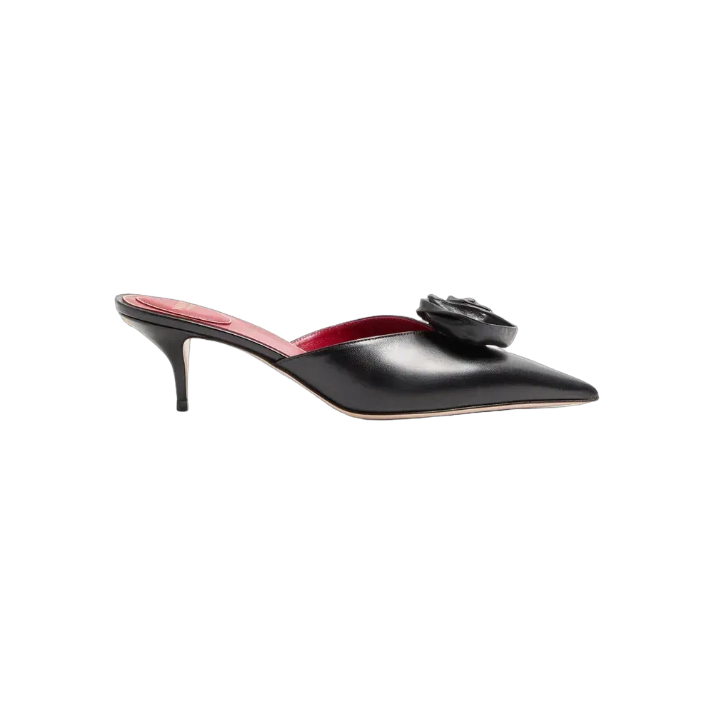 Valentino Drip Rose Kidskin Mule With Crystals 55mm Black