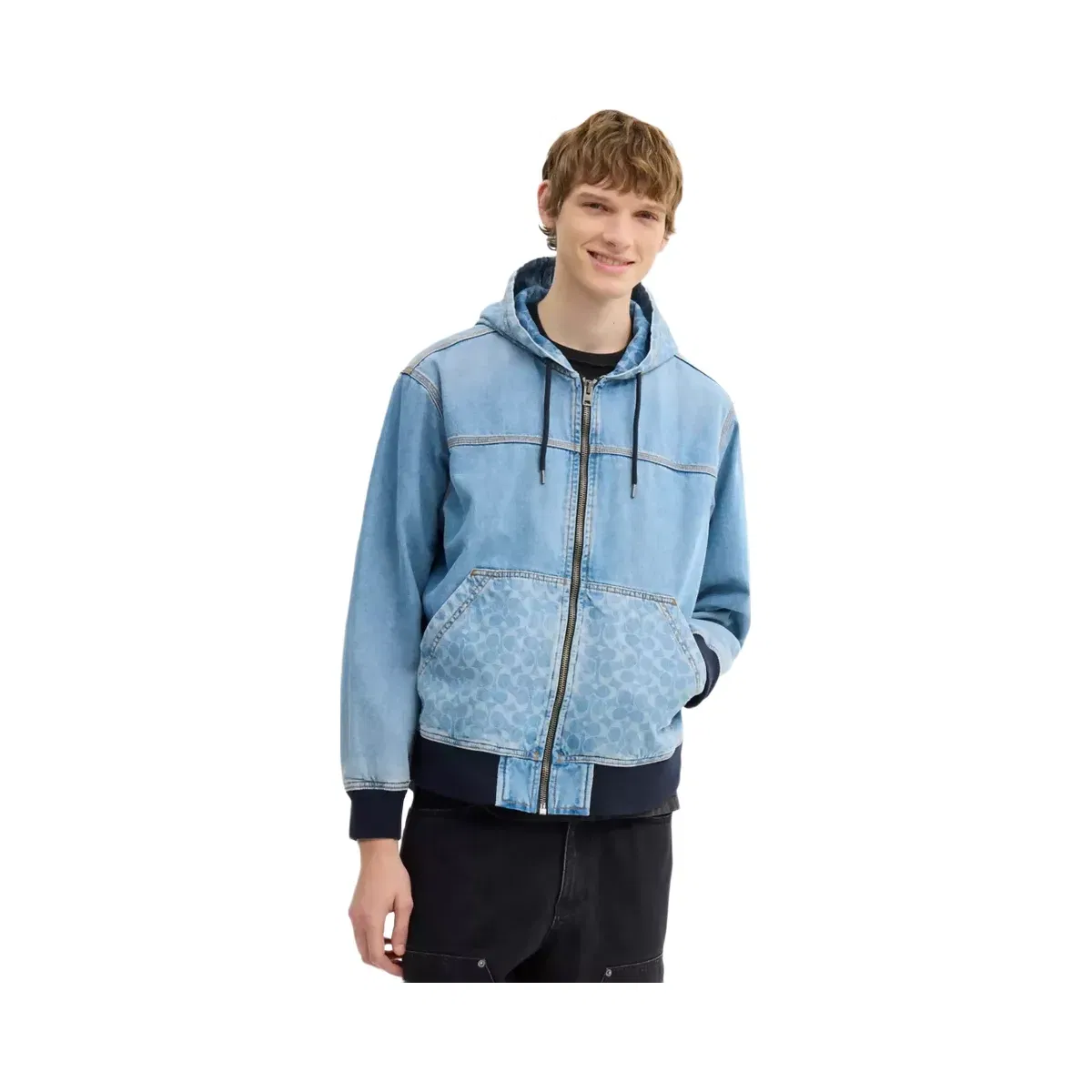 Coach Signature Denim Zip Jacket in Medium Wash