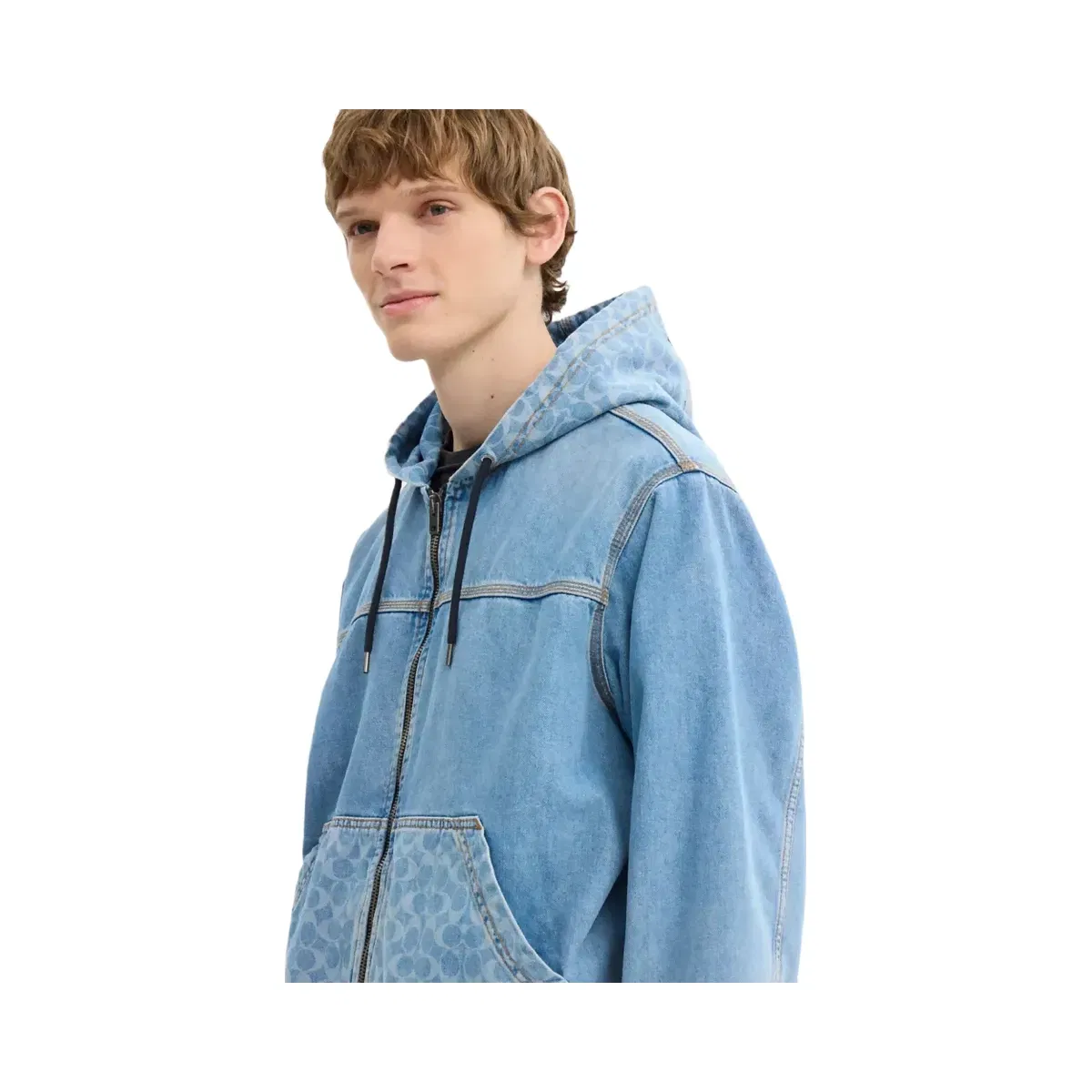 Coach Signature Denim Zip Jacket in Medium Wash