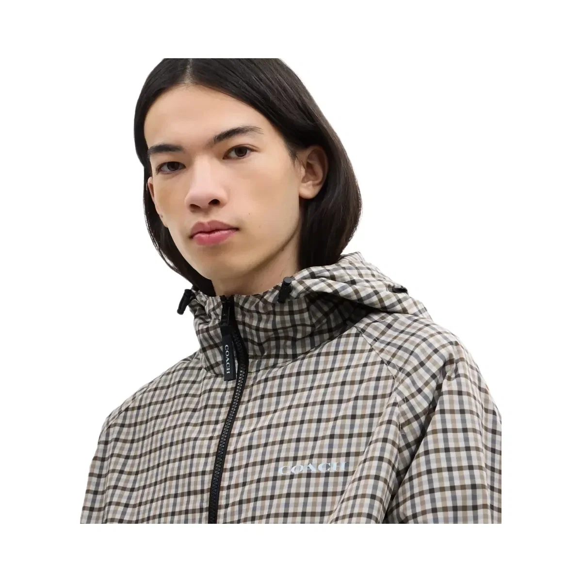 Coach Plaid Windbreaker In Recycled Polyester in Beige