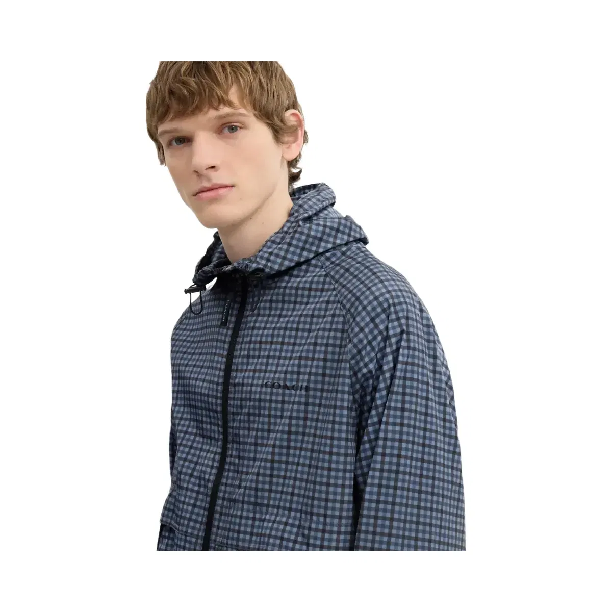 Coach Plaid Windbreaker In Recycled Polyester in Blue