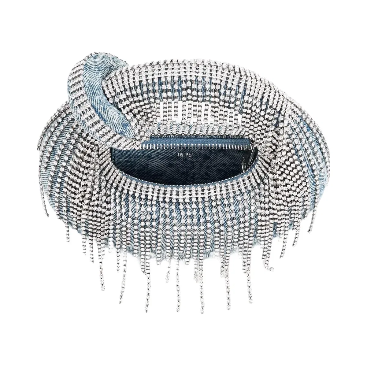JW PEI Abacus Denim Artificial Crystal Mini Top Handle Bag Blue