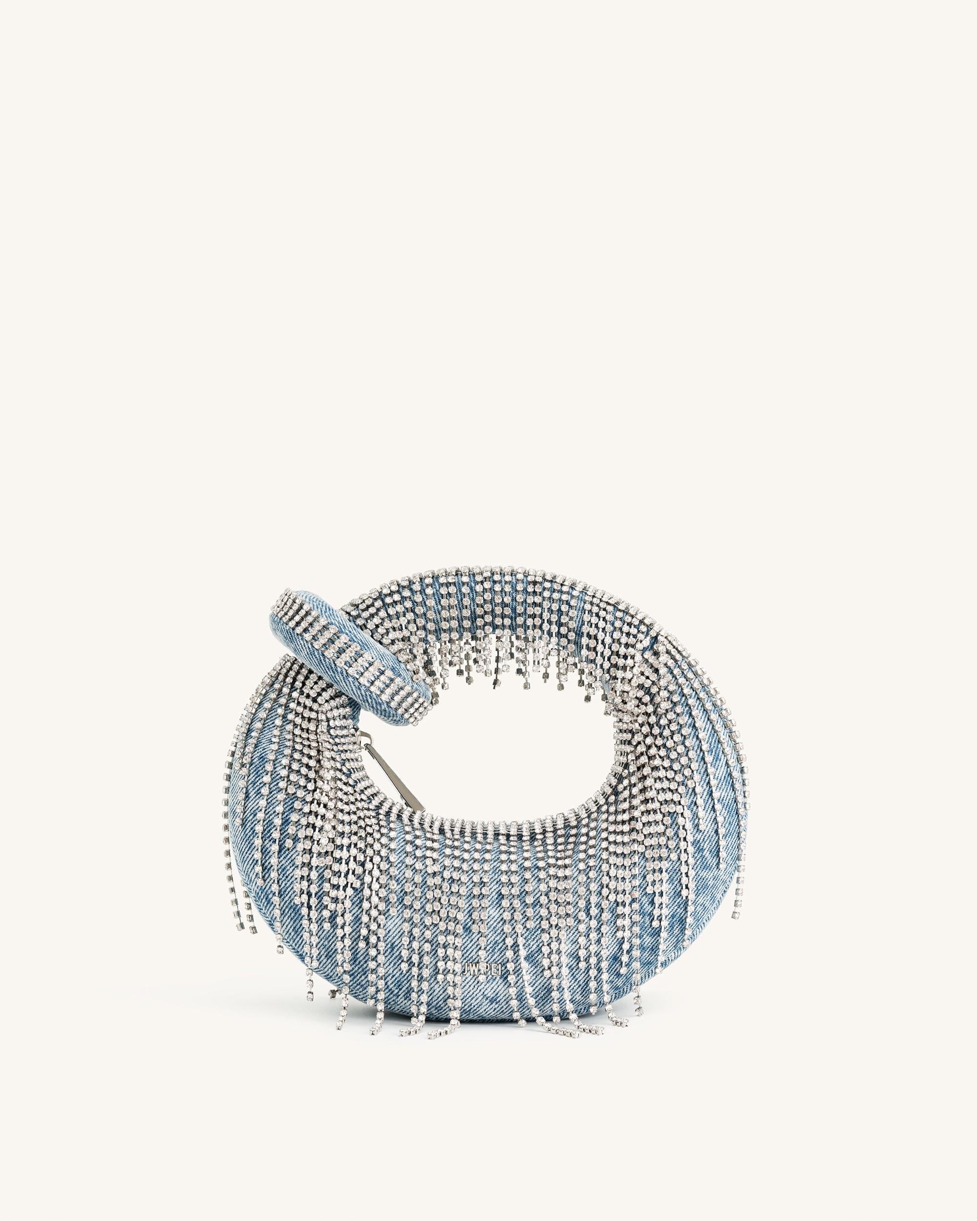 JW PEI Abacus Denim Artificial Crystal Mini Top Handle Bag Blue